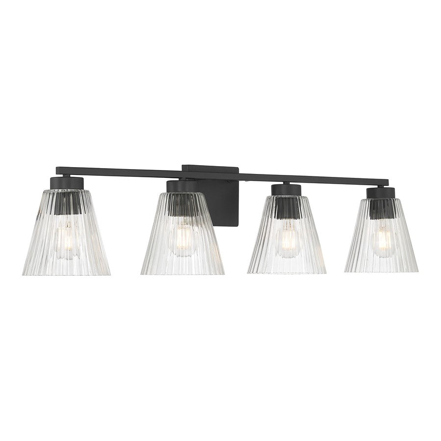 Millennium Riville 4Lt Bathroom Vanity Light, Black/Clear Striated - 63004-MB