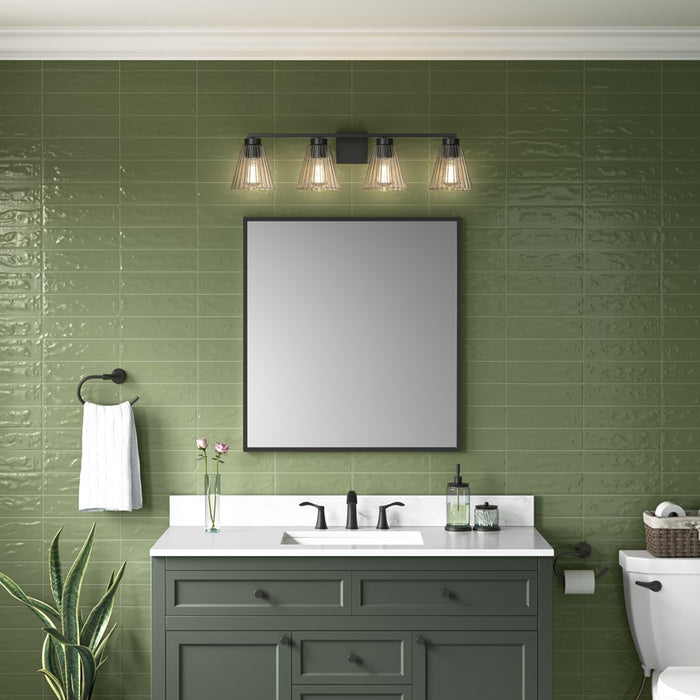 Millennium Riville 4Lt Bathroom Vanity Light, Black/Clear Striated