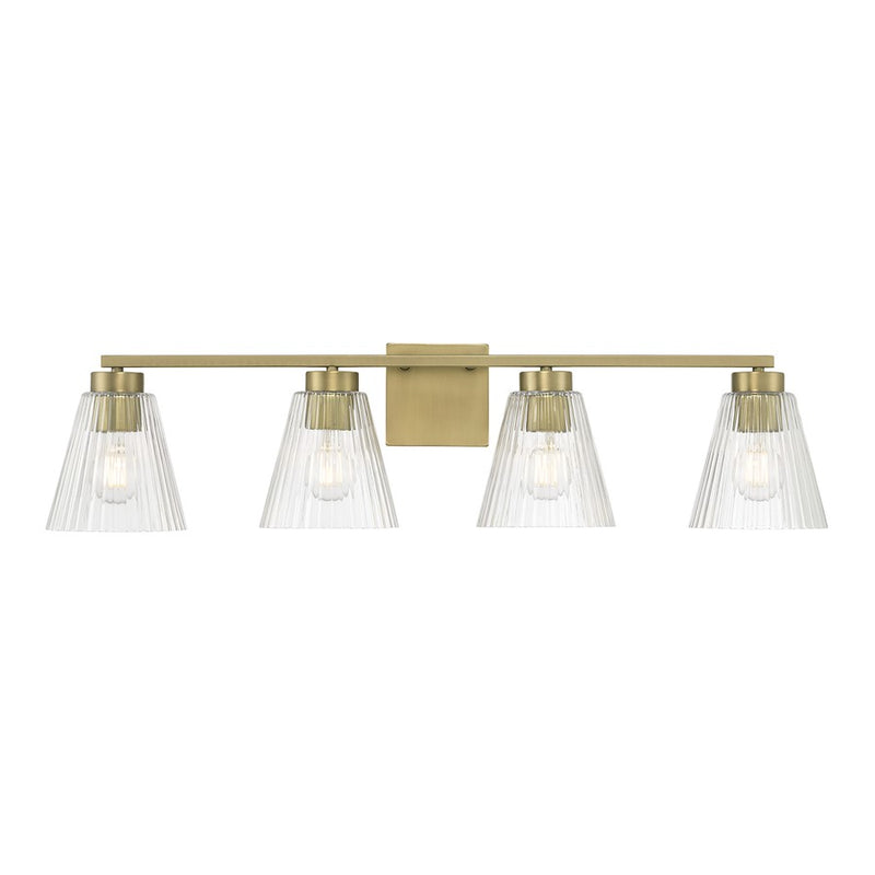 Millennium Riville 4Lt Bathroom Vanity Light, Brass/Clear Striated