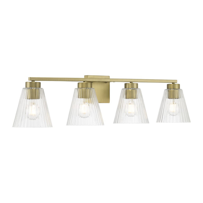 Millennium Riville 4Lt Bathroom Vanity Light, Brass/Clear Striated