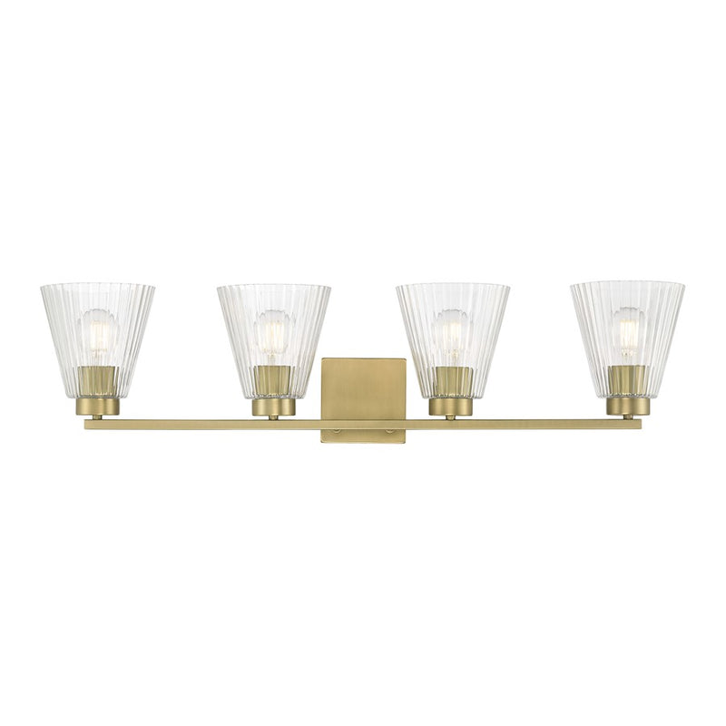 Millennium Riville 4Lt Bathroom Vanity Light, Brass/Clear Striated