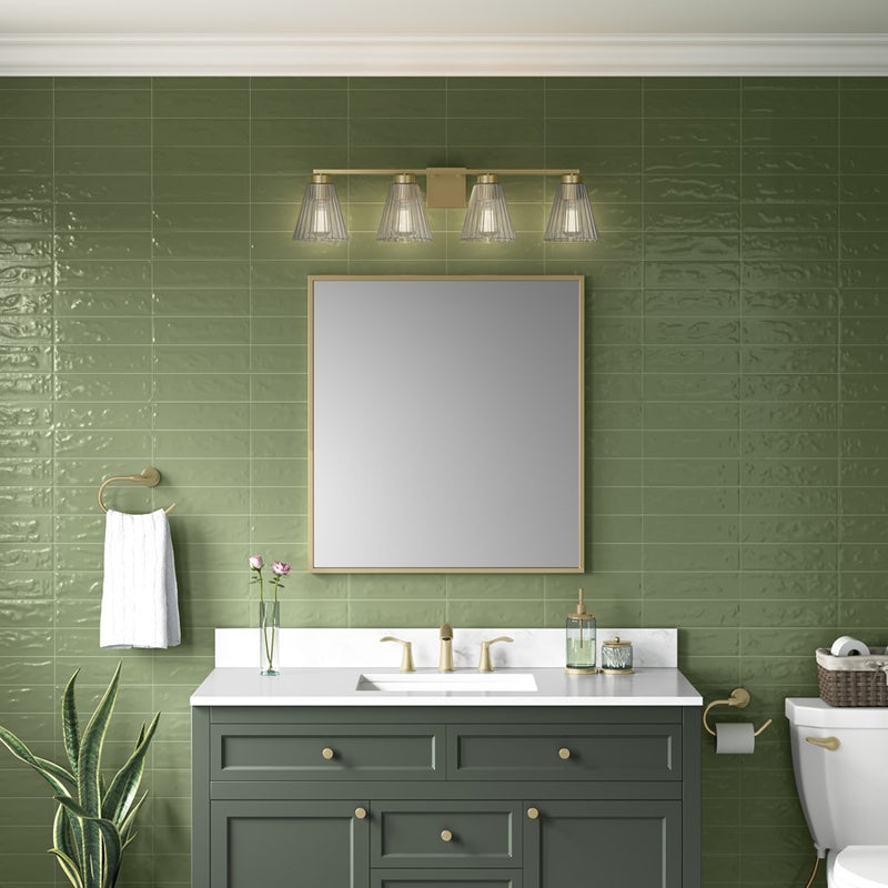 Millennium Riville 4Lt Bathroom Vanity Light, Brass/Clear Striated
