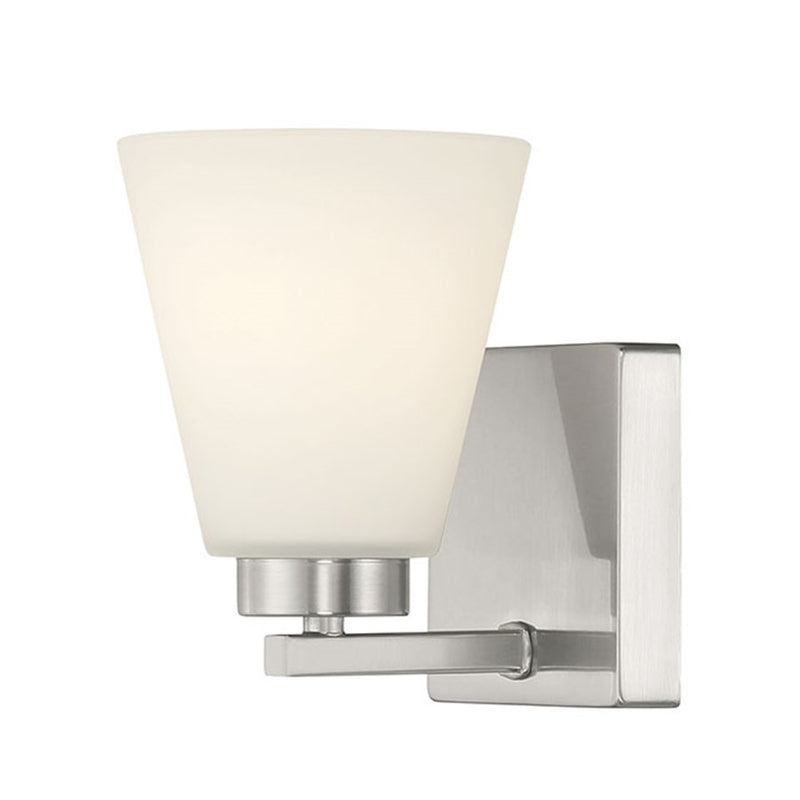 Millennium Strayhan 1Lt Wall Sconce, Nickel/White Frosted