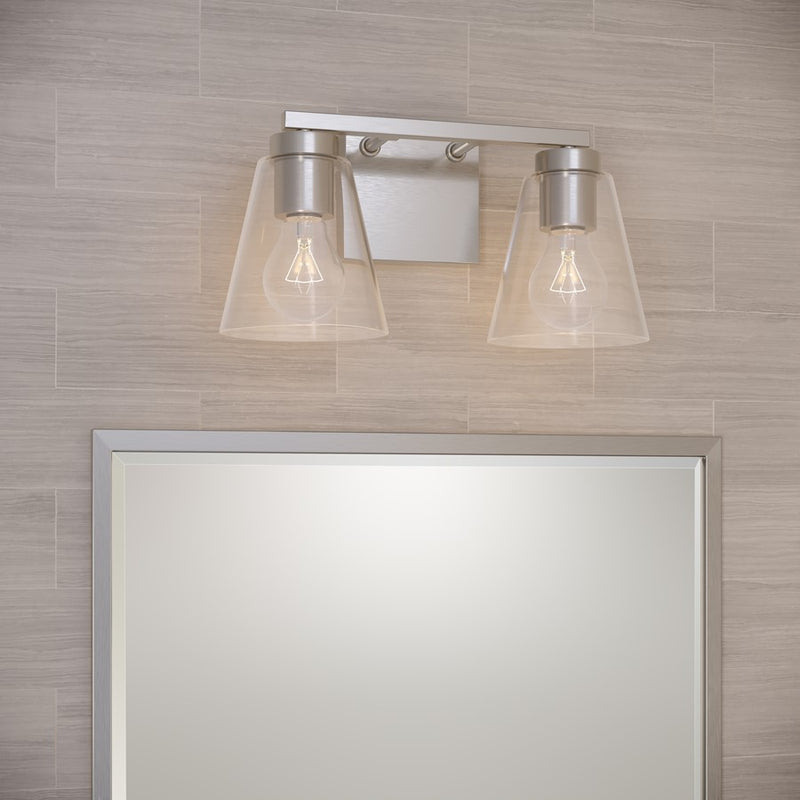 Millennium Lighting Strayhan 13" 2Lt Vanity, Brushed Nickel/Clear