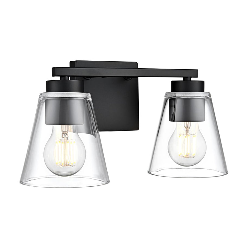 Millennium Lighting Strayhan 13" 2Lt Vanity, Matte Black/Clear - 64002-MB
