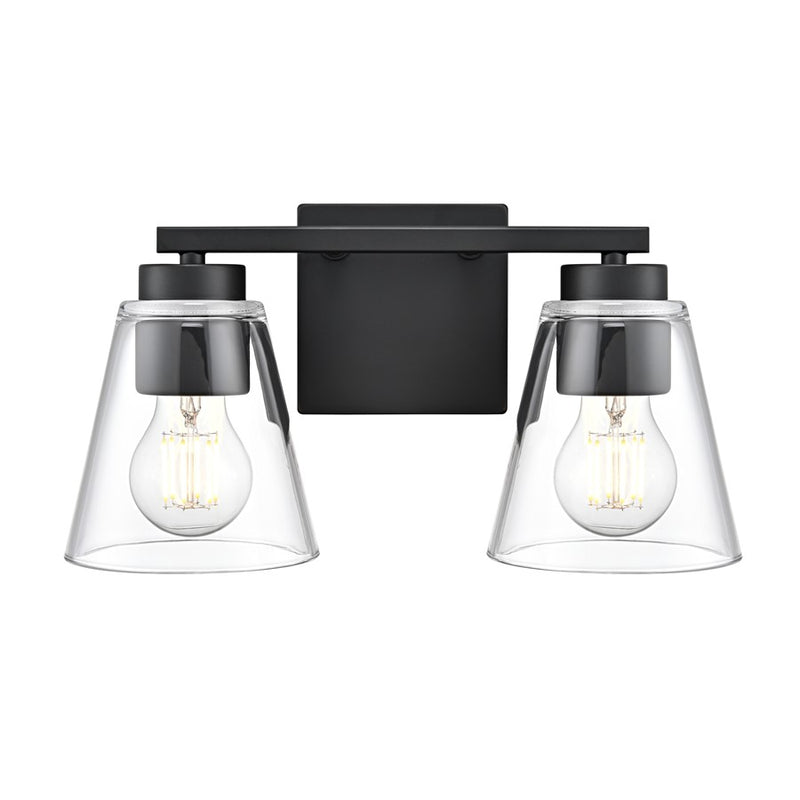 Millennium Lighting Strayhan 13" 2Lt Vanity, Matte Black/Clear