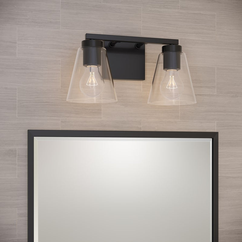 Millennium Lighting Strayhan 13" 2Lt Vanity, Matte Black/Clear
