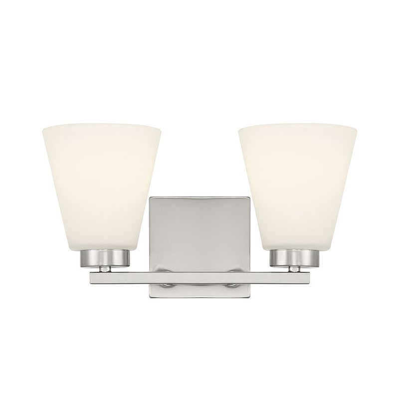 Millennium Strayhan 2Lt Bathroom Vanity Light, Nickel/White Frosted