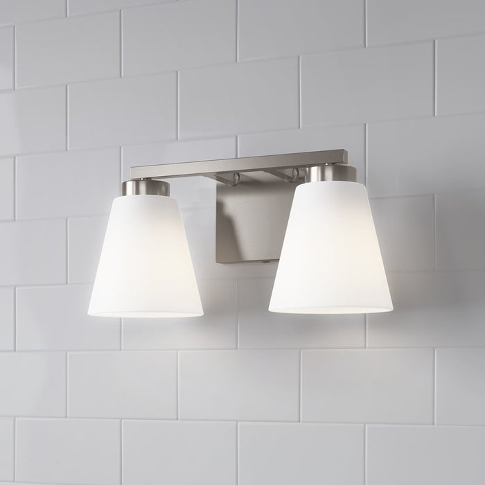 Millennium Strayhan 2Lt Bathroom Vanity Light, Nickel/White Frosted