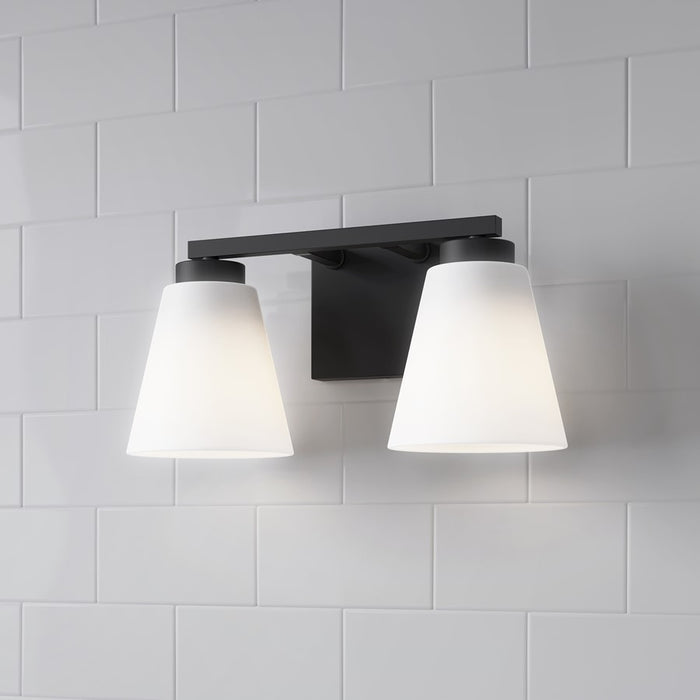 Millennium Strayhan 2Lt Bathroom Vanity Light, Black/White Frosted