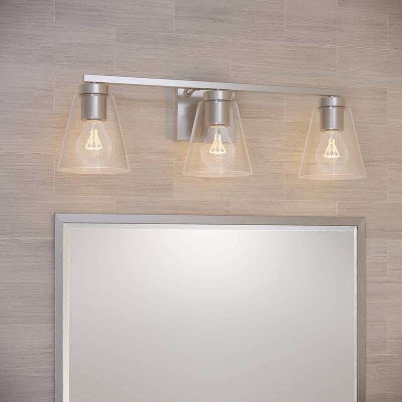 Millennium Lighting Strayhan 22" 3Lt Vanity, Brushed Nickel/Clear