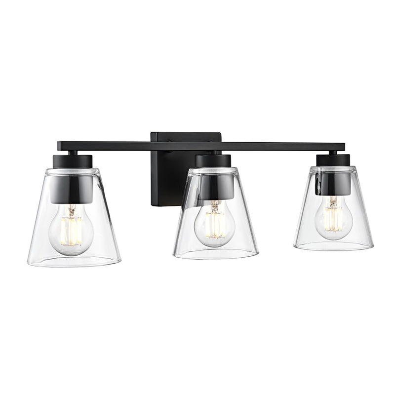 Millennium Lighting Strayhan 22" 3Lt Vanity, Matte Black/Clear - 64003-MB
