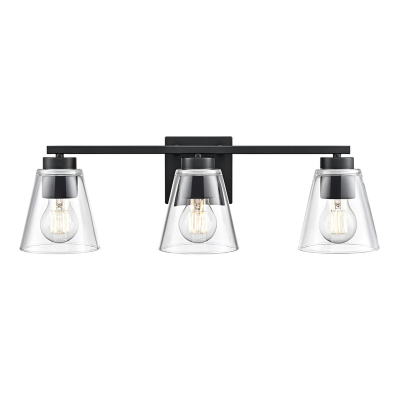 Millennium Lighting Strayhan 22" 3Lt Vanity, Matte Black/Clear