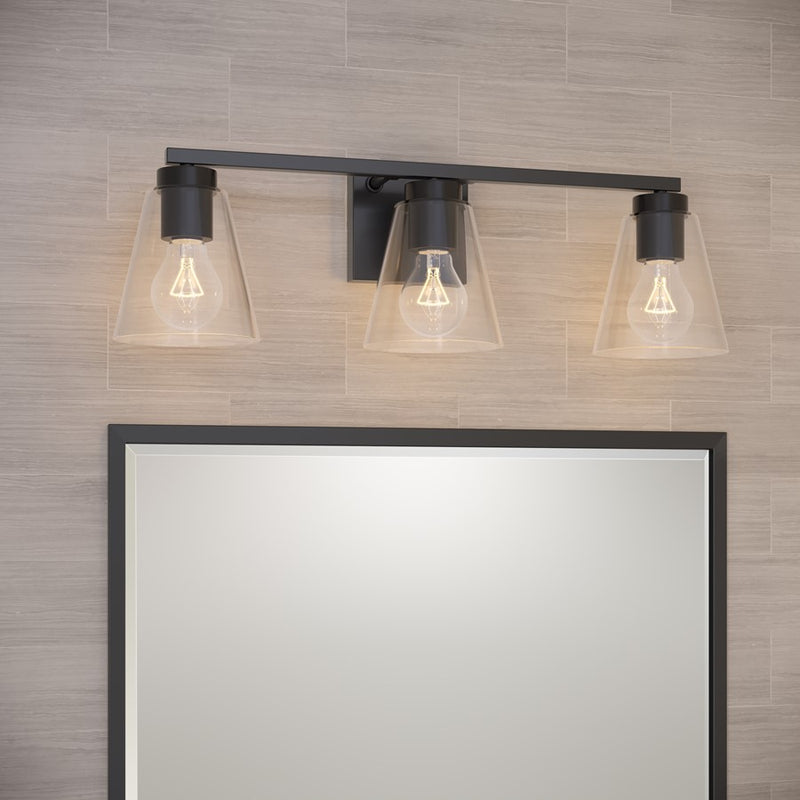 Millennium Lighting Strayhan 22" 3Lt Vanity, Matte Black/Clear