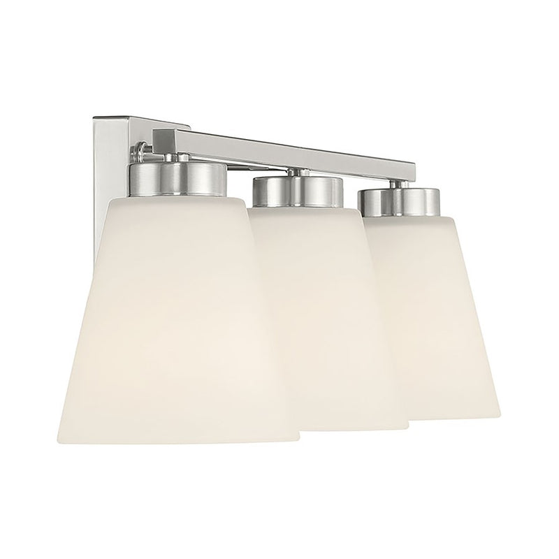 Millennium Strayhan 3Lt Bathroom Vanity Light, Nickel/White Frosted
