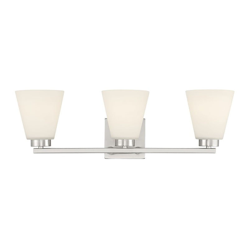 Millennium Strayhan 3Lt Bathroom Vanity Light, Nickel/White Frosted