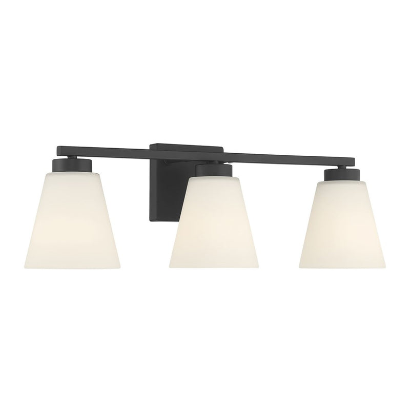 Millennium Strayhan 3Lt Bathroom Vanity Light, Black/White Frosted