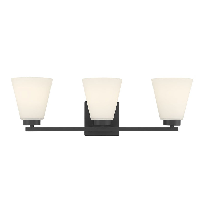 Millennium Strayhan 3Lt Bathroom Vanity Light, Black/White Frosted