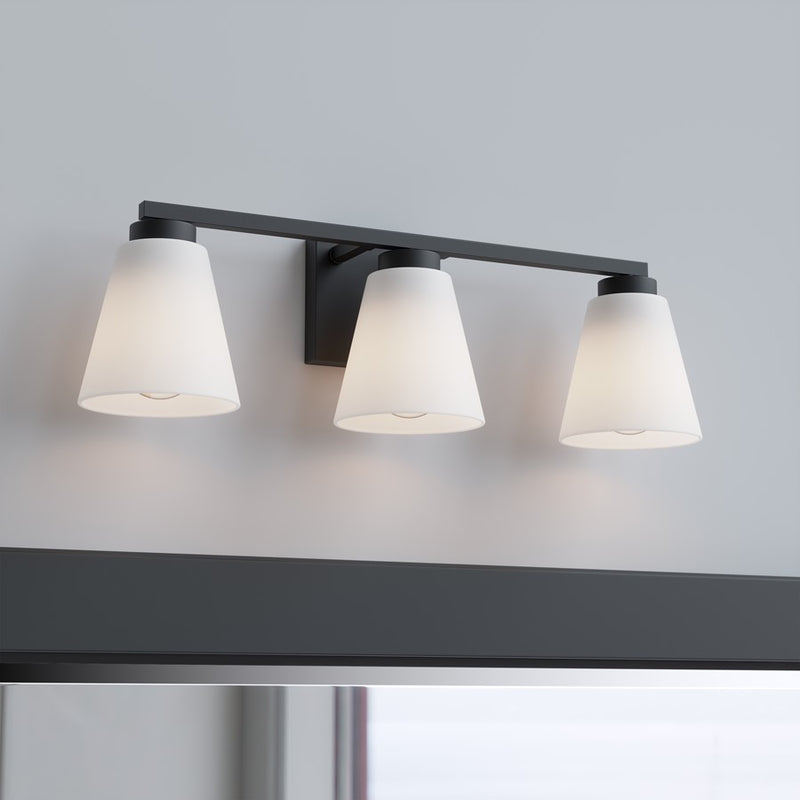 Millennium Strayhan 3Lt Bathroom Vanity Light, Black/White Frosted