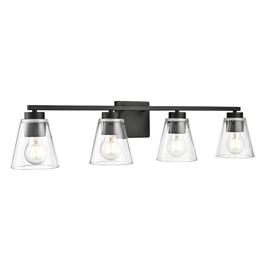 Millennium Lighting Strayhan 31" 4Lt Vanity, Matte Black/Clear - 64004-MB