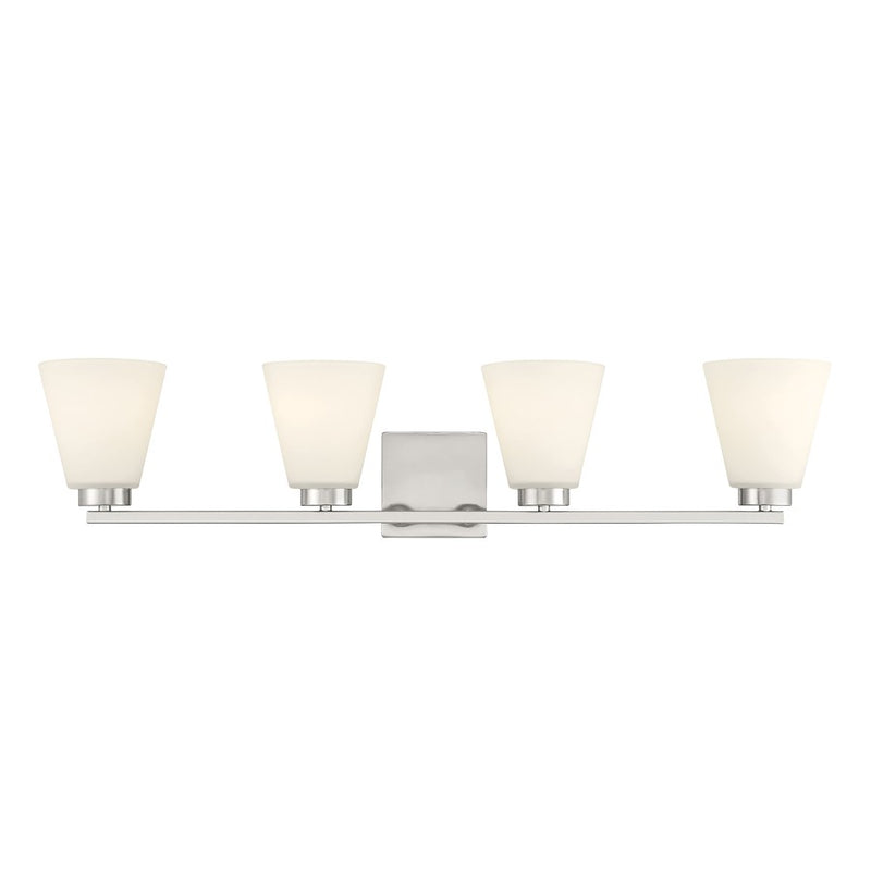 Millennium Strayhan 4Lt Bathroom Vanity Light, Nickel/White Frosted