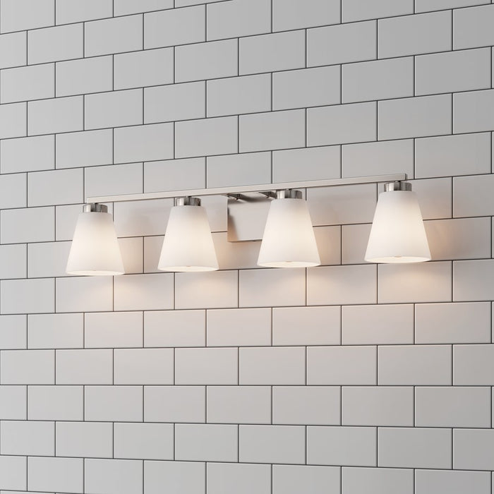 Millennium Strayhan 4Lt Bathroom Vanity Light, Nickel/White Frosted