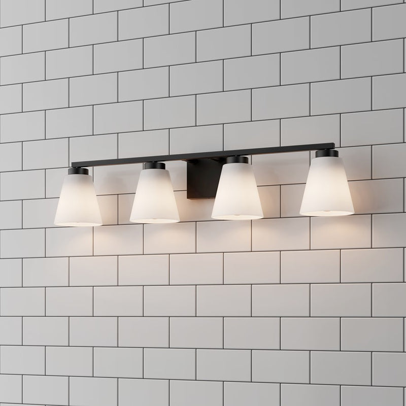 Millennium Strayhan 4Lt Bathroom Vanity Light, Black/White Frosted
