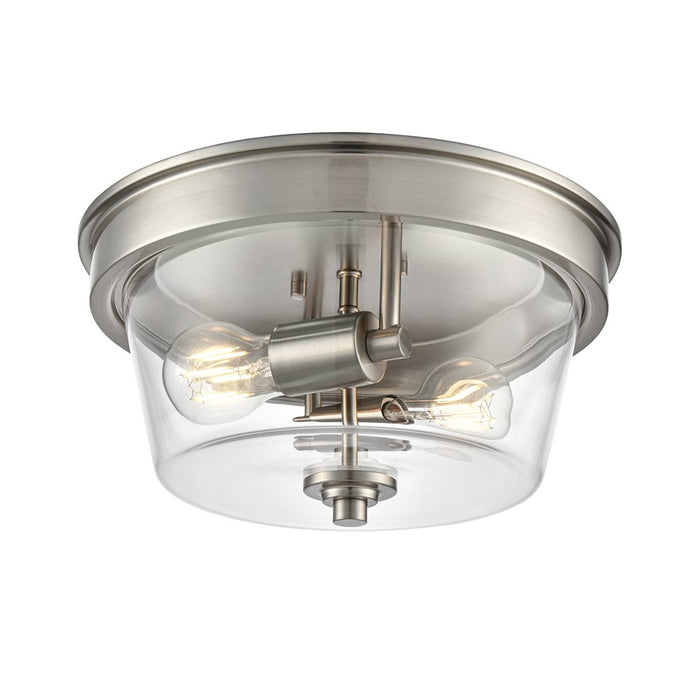 Millennium Lighting Strayhan 13" 2Lt Flush Mount, Nickel/Clear - 64102-BN