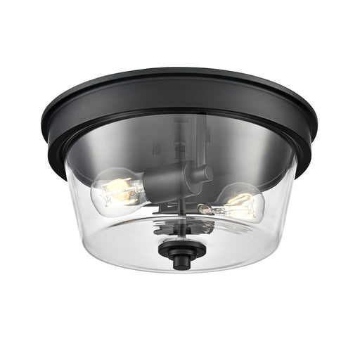 Millennium Lighting Strayhan 13" 2Lt Flush Mount, Matte Black/Clear - 64102-MB