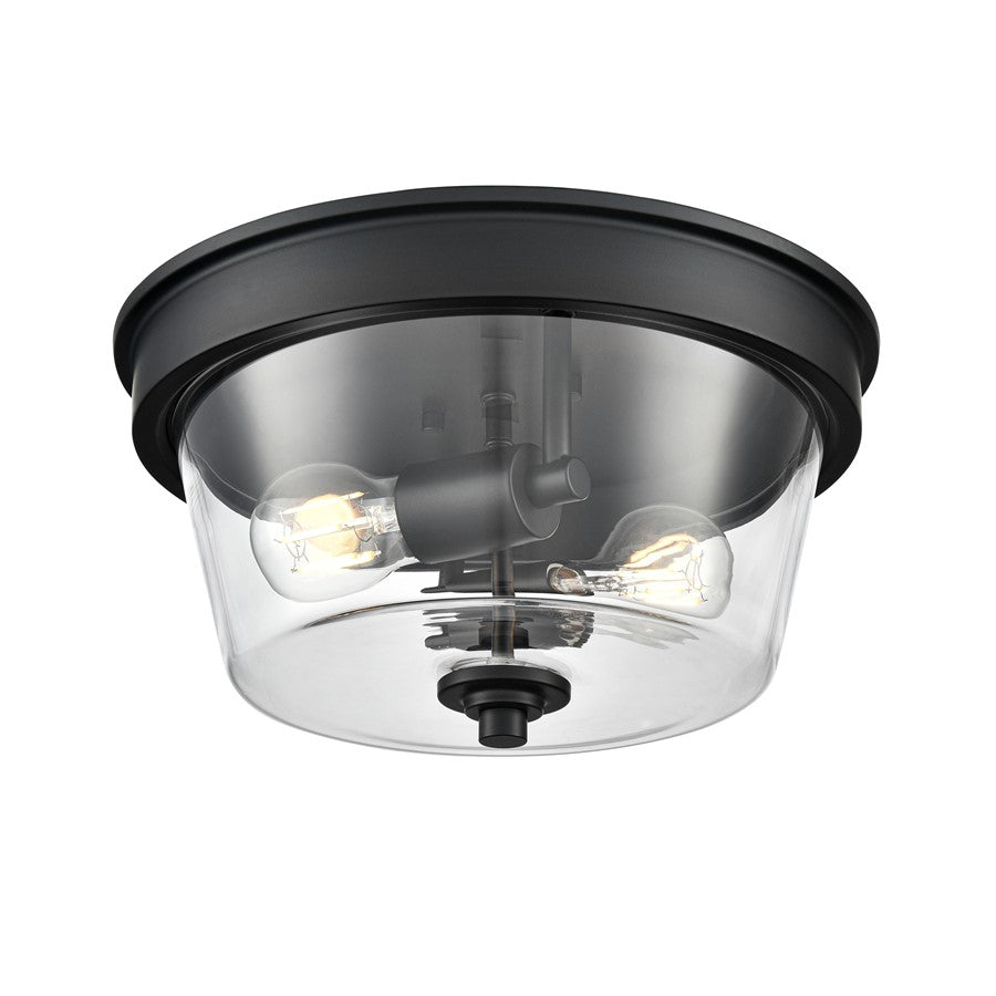 Millennium Lighting Strayhan 13" 2Lt Flush Mount, Matte Black/Clear - 64102-MB