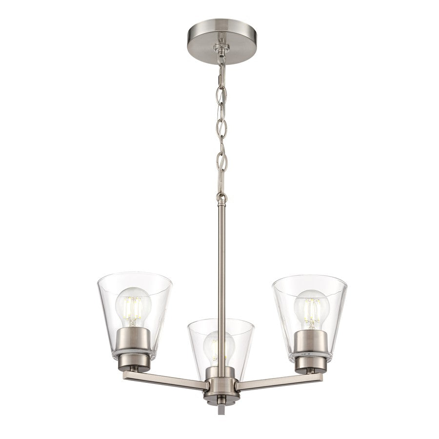 Millennium Lighting Strayhan 18" 3Lt Chandelier, Brushed Nickel/Clear - 64103-BN