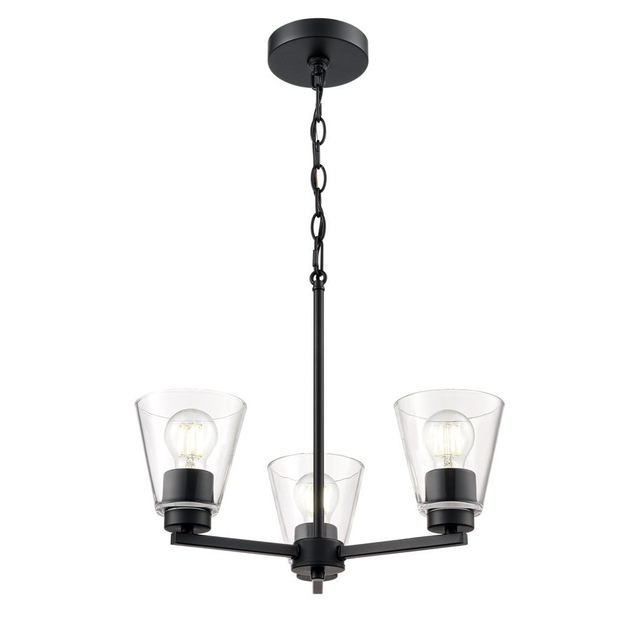 Millennium Lighting Strayhan 18" 3Lt Chandelier, Matte Black/Clear - 64103-MB