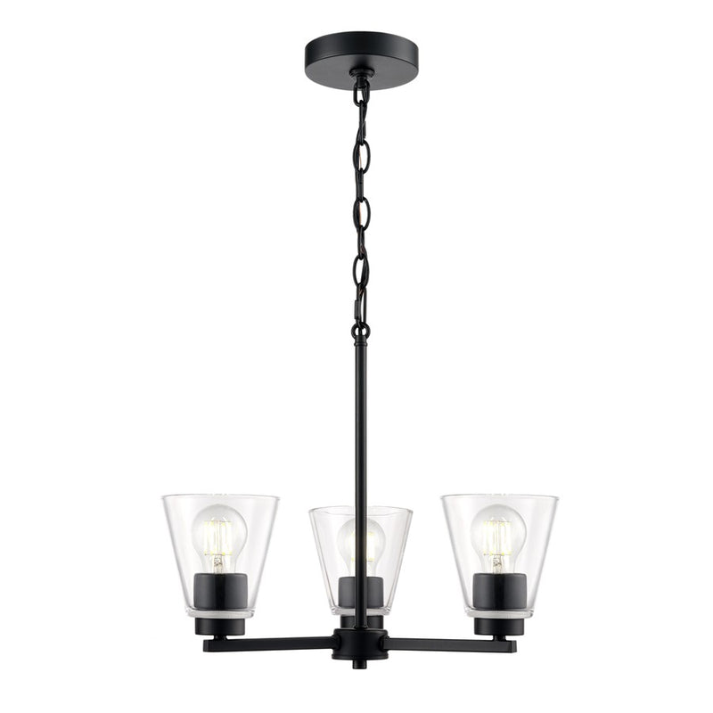 Millennium Lighting Strayhan 18" 3Lt Chandelier, Matte Black/Clear