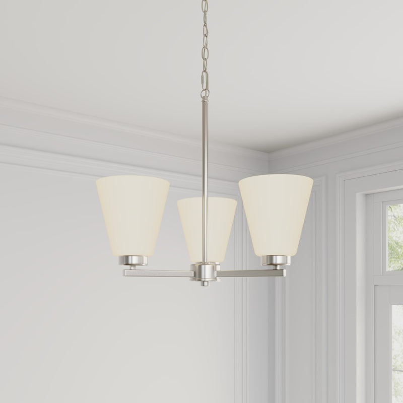 Millennium Strayhan 3Lt Chandelier, Nickel/White Frosted