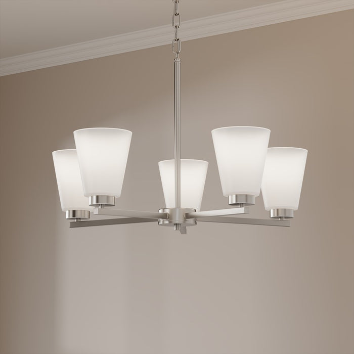 Millennium Strayhan 5Lt Chandelier, Nickel/White Frosted