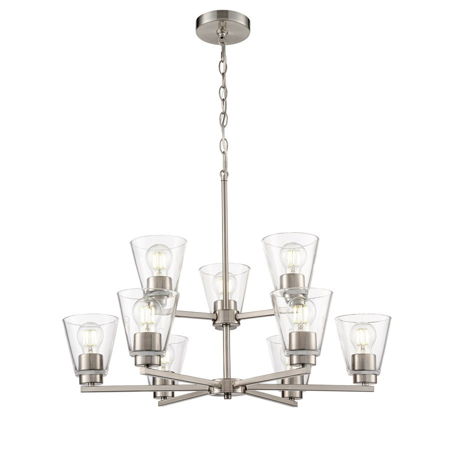 Millennium Lighting Strayhan 28.5" 9Lt Chandelier, Nickel/Clear - 64109-BN
