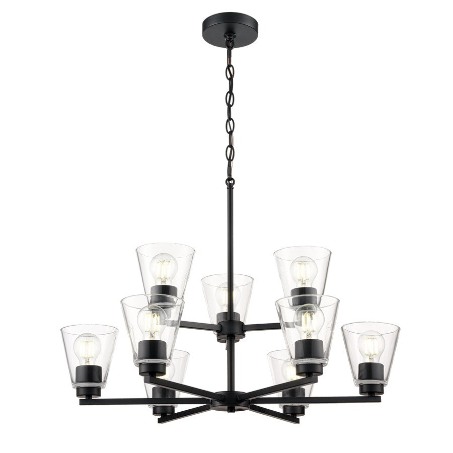 Millennium Lighting Strayhan 28.5" 9Lt Chandelier, Matte Black/Clear - 64109-MB
