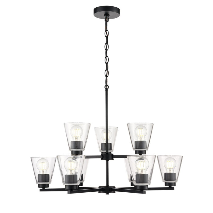 Millennium Lighting Strayhan 28.5" 9Lt Chandelier, Matte Black/Clear