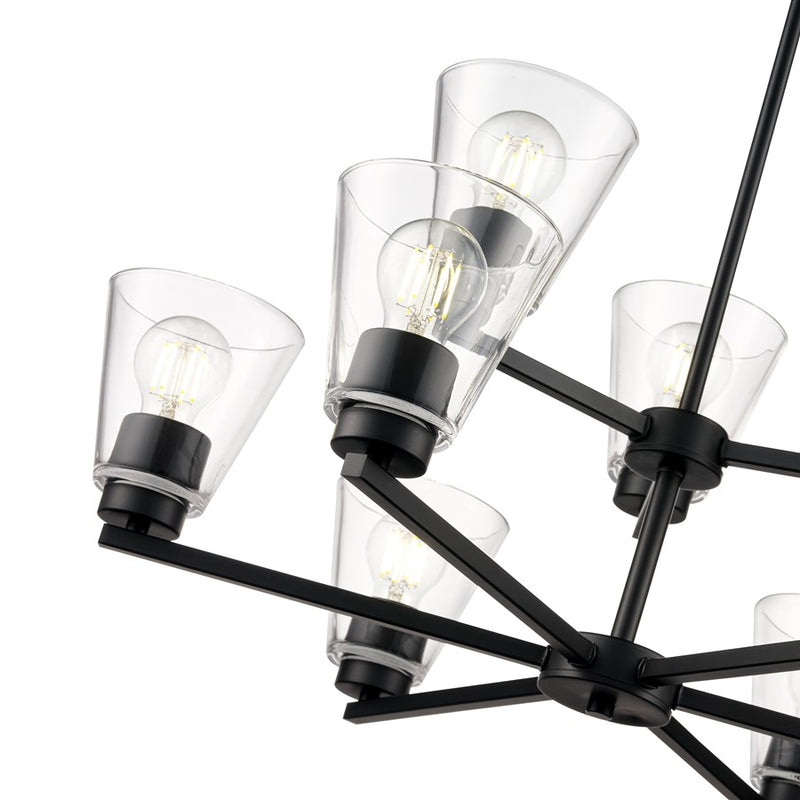 Millennium Lighting Strayhan 28.5" 9Lt Chandelier, Matte Black/Clear