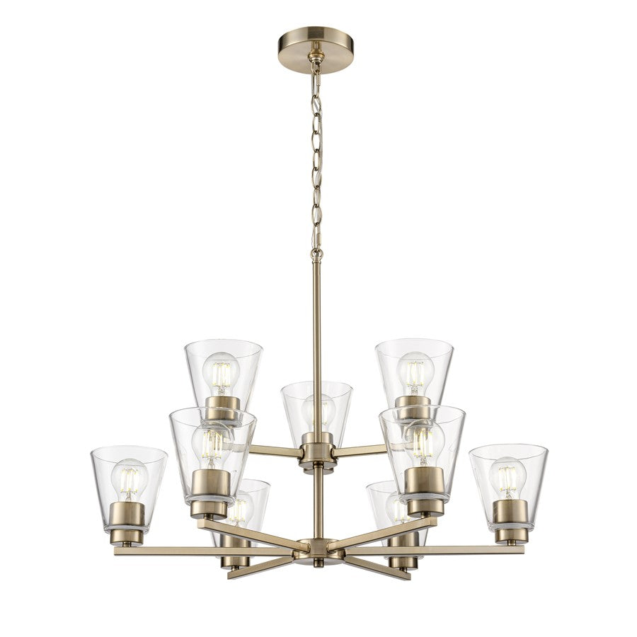 Millennium Lighting Strayhan 28.5" 9Lt Chandelier, Modern Gold/Clear - 64109-MG