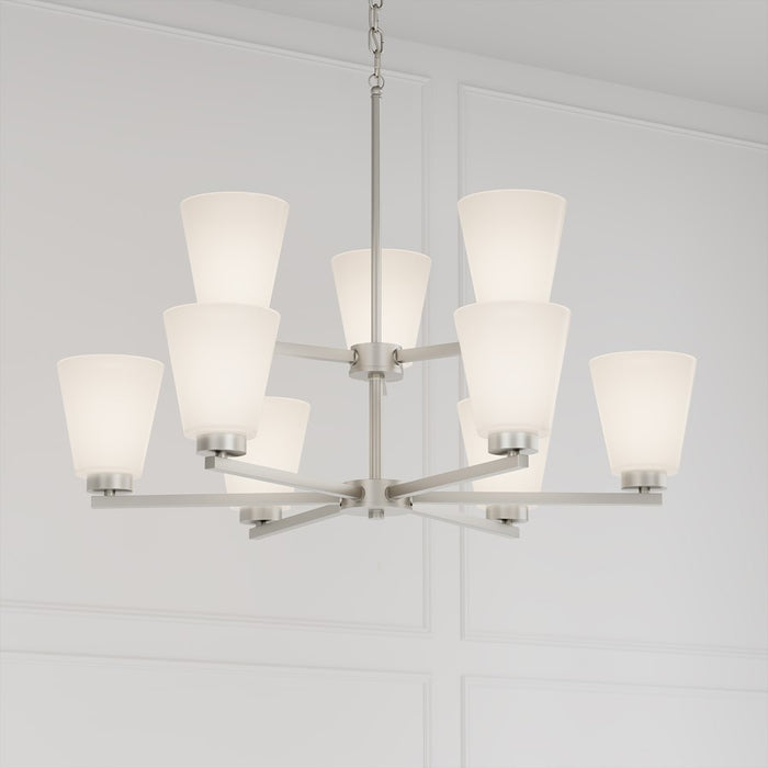 Millennium Strayhan 9Lt Chandelier, Nickel/White Frosted