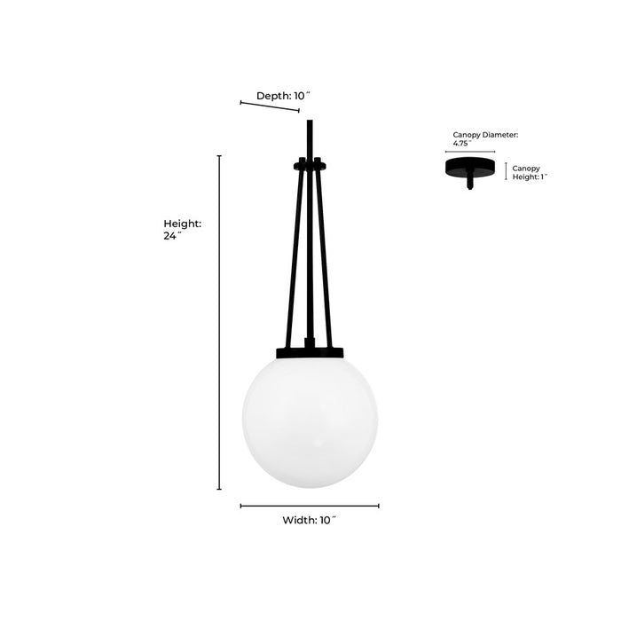 Millennium Lighting Vellin 1Lt Pendant, Matte Black/Shiny Opal