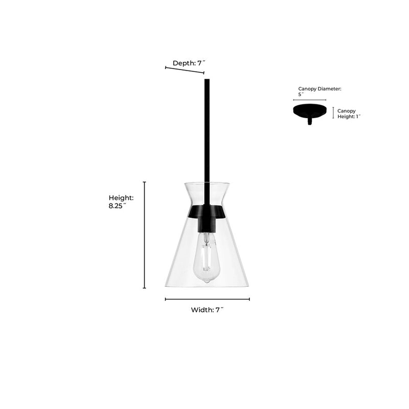 Millennium Lighting Amarella 1 Light 9" Pendant, Matte Black/Clear