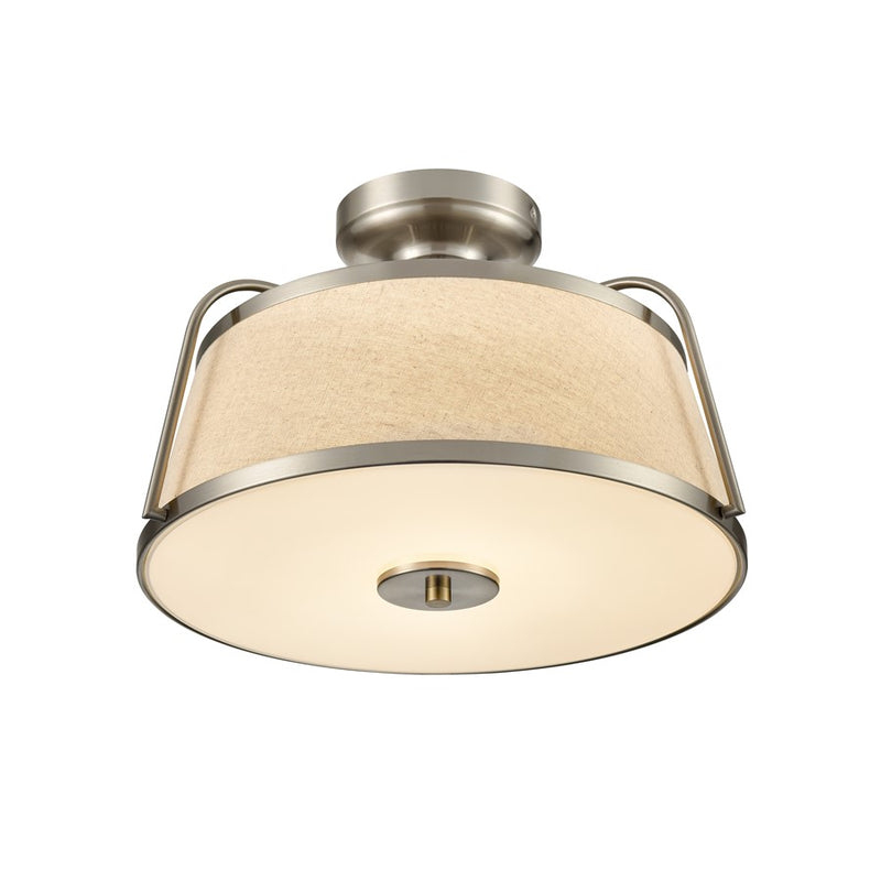 Millennium Lighting Semi Flush Mount, Nickel/White Linen