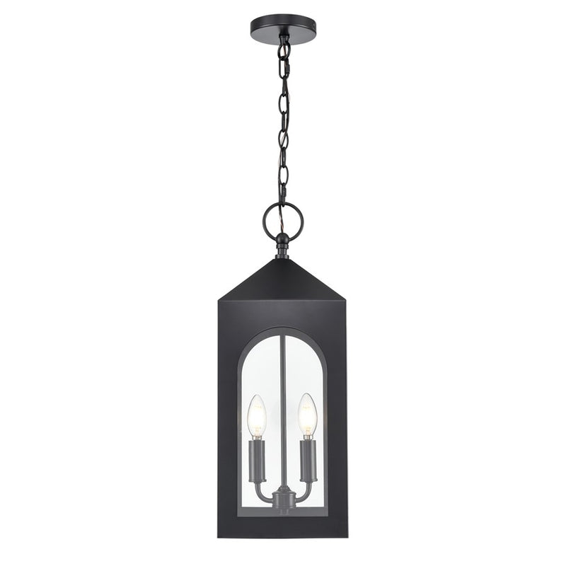 Millennium Lighting Bratton 2Lt Outdoor Pendant, Coated Black/Clear - 7832-PBK
