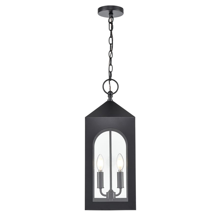 Millennium Lighting Bratton 2Lt Outdoor Pendant, Coated Black/Clear - 7832-PBK