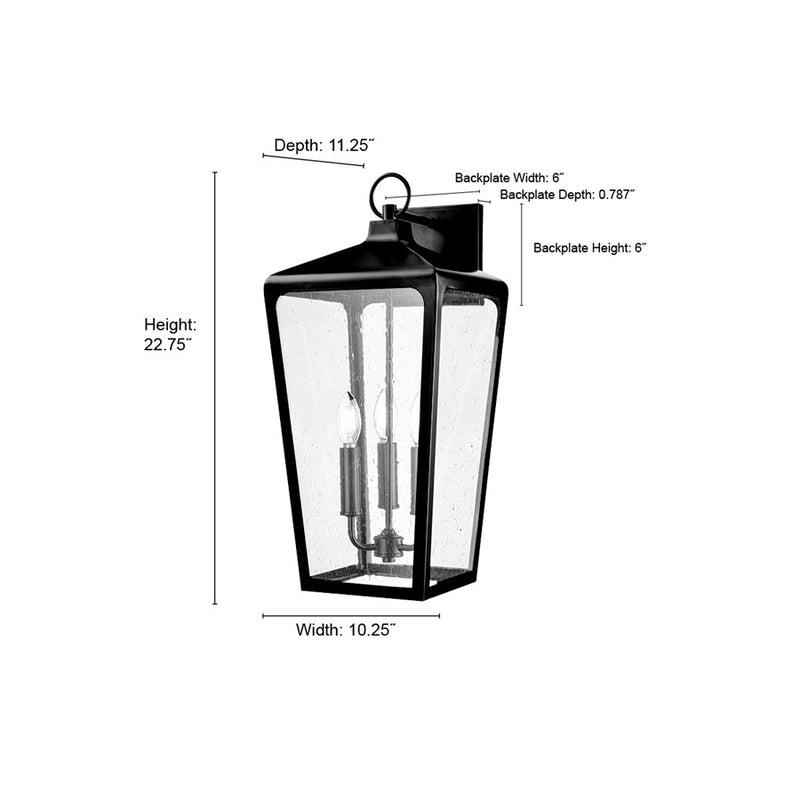 Millennium Lighting Brooks 3Lt Outdoor Wall Sconce, Black/Clear