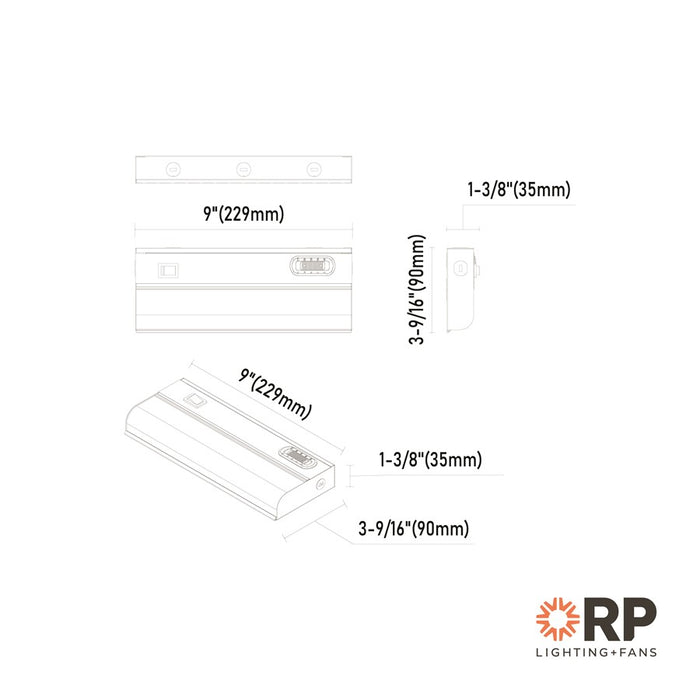 RP Lighting Undercabinet 9" LED Light, White/Frosted