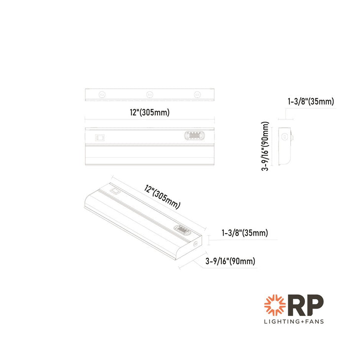 RP Lighting Undercabinet 12" LED Light, White/Frosted