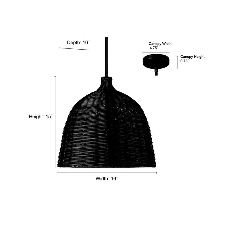 Millennium Lighting Elise 1 Light Pendant, Matte Black